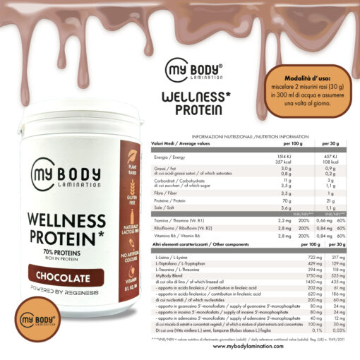informazioni nutrizionali wellness protein gusto cioccolato